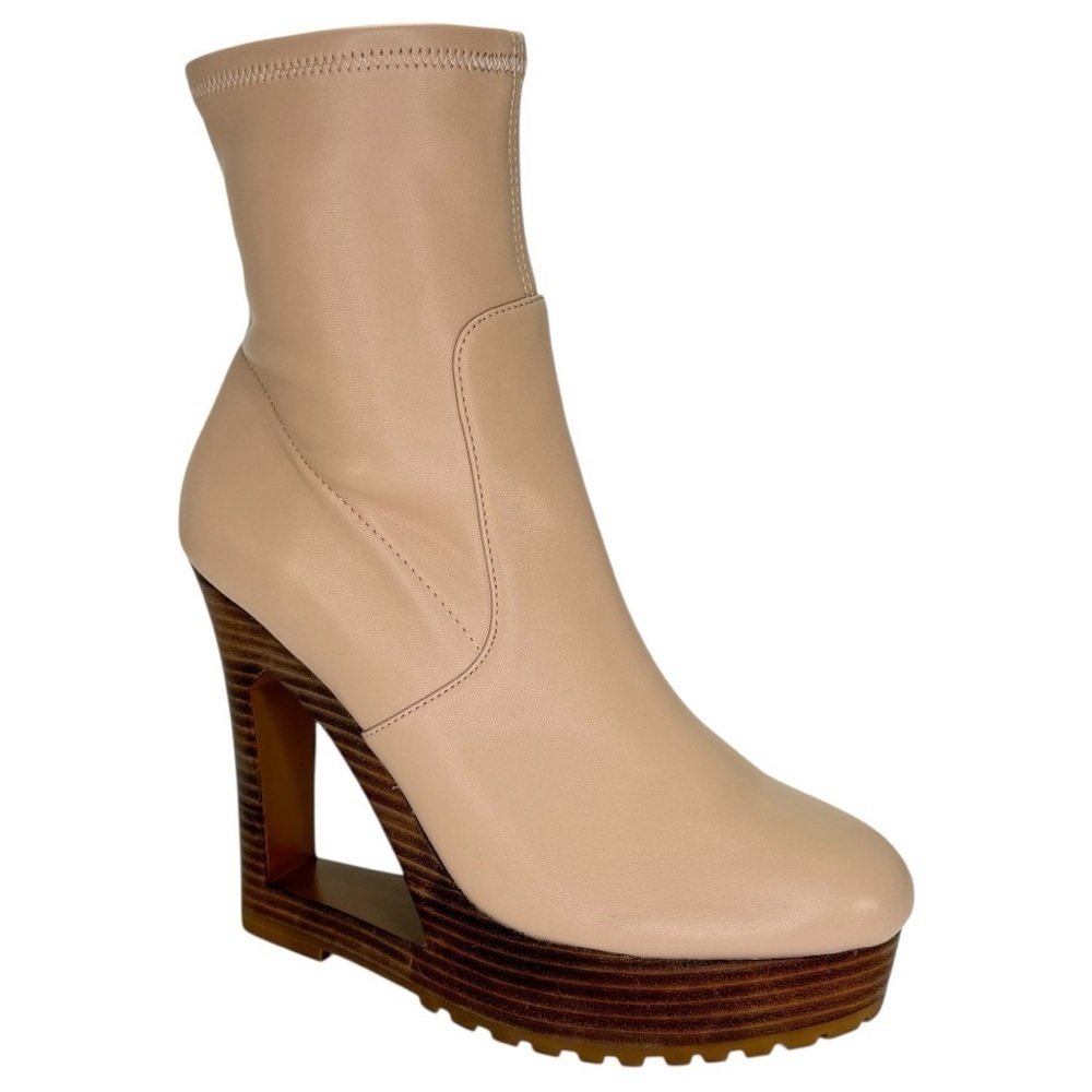 Aminah Ava Tan Faux Leather Heeled Womens Sock Booties Size 8M - Picture 9 of 16